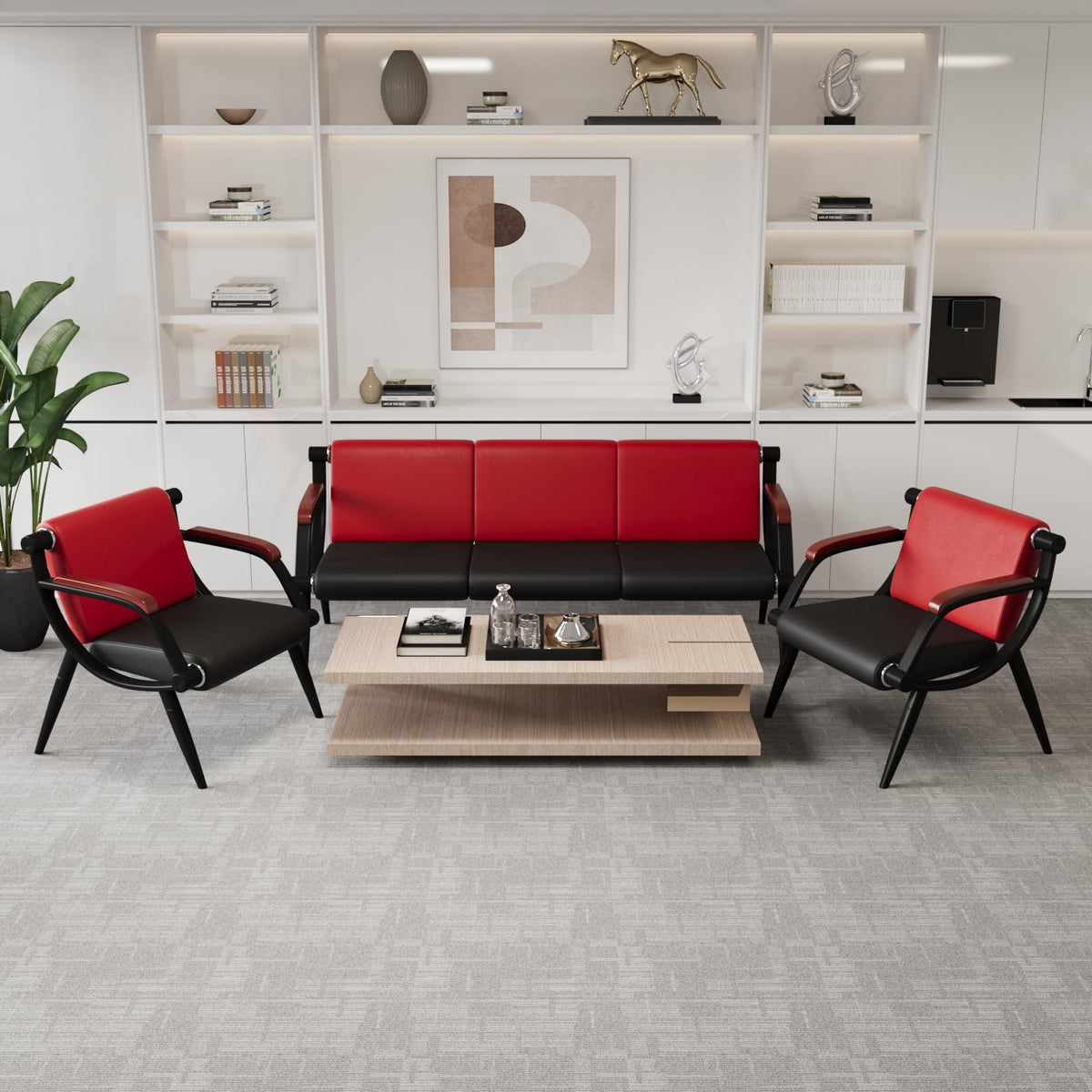 wonline Waiting Room Chairs, Office Furniture Reception Chairs with Arms, Leather Chairs is Suitable for Clinic,Airport,Hospital,Barber,Salon,Bank-Black