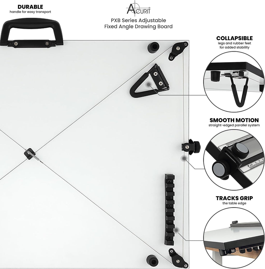 Acurit Fixed-Angled 30"x42" PXB Drawing Board with Parallel Motion Bar