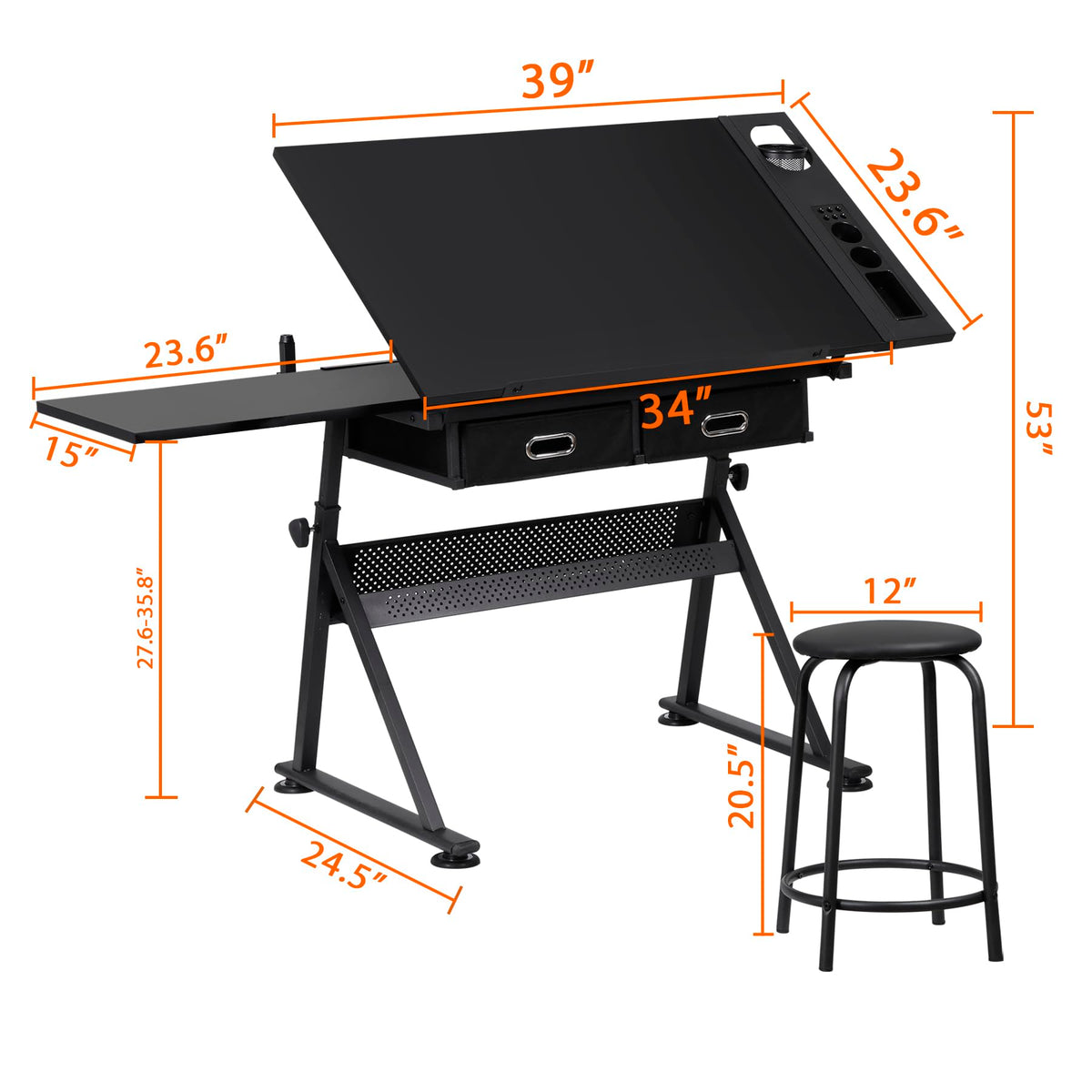 NOVA MICRODERMABRASION Adjustable Height Drafting Desk Drawing Table Tiltable Tabletop for Reading, Writing Art Craft w/Stool and Drawers
