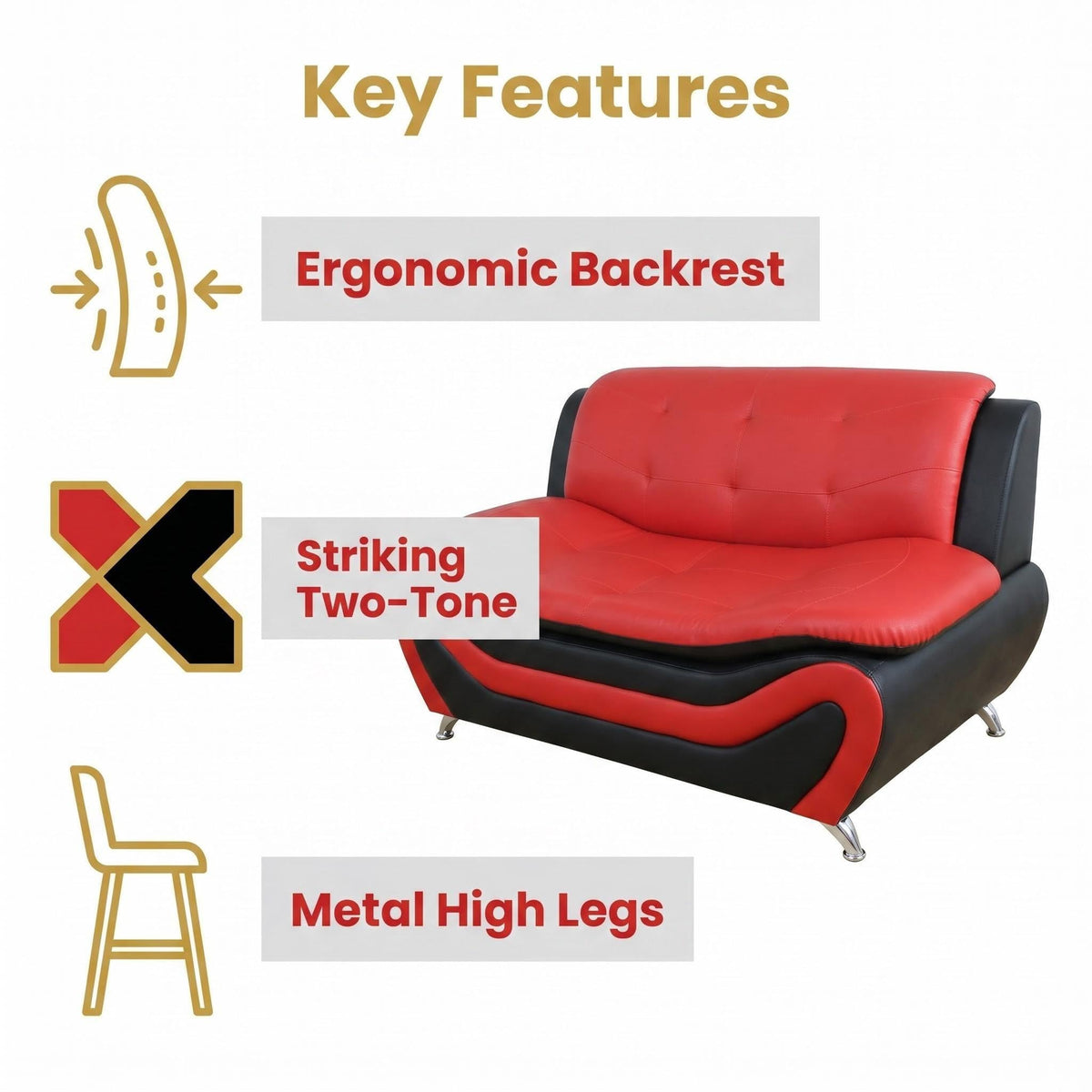 Modern Faux Leather Sofa Set â 3-Piece Living Room Couch with Chrome Legs & Padded Armrests â Includes 1-Seater, 2-Seater & 3-Seater â Contemporary Lounge Furniture for Home & Office (Brown)