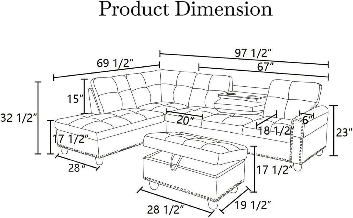 97.5" L-Shaped Modular Sectional Sofa with Movable Chaise & Storage Ottoman, 3 Piece Convertible Leather Couch, 4 Seat Gloss Black Living Room Furniture Set for Apartment Home Office