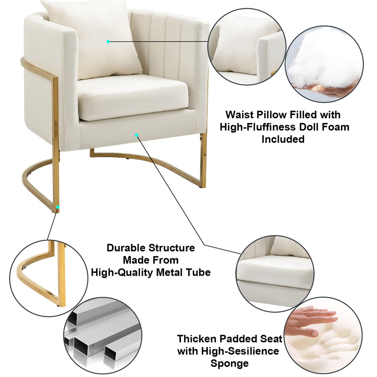 Velvet Accent Barrel Chairs Set of 2, Modern Arm Club Chair Set with Pillow for Living Room/Bedroom/Guest Reception, Channel Tufted, Gold Finish Base, Orange