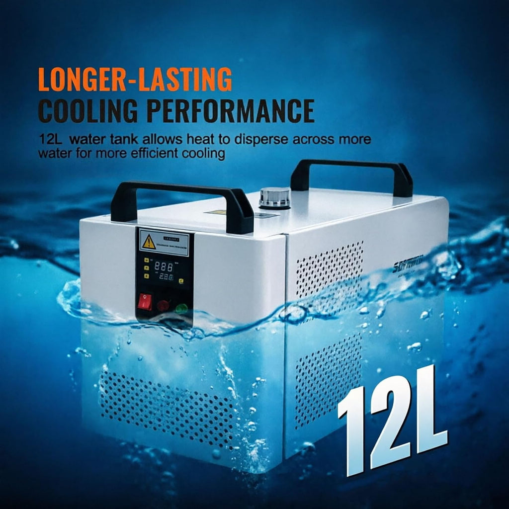 Industrial Water Chiller, CW-5200mini, 200W Industrial Water Cooler with Compressor 8 L/min Max Flow Rate, for 60W 70W 80W 90W 100W CO2 Laser Engraving & Cutting Machine
