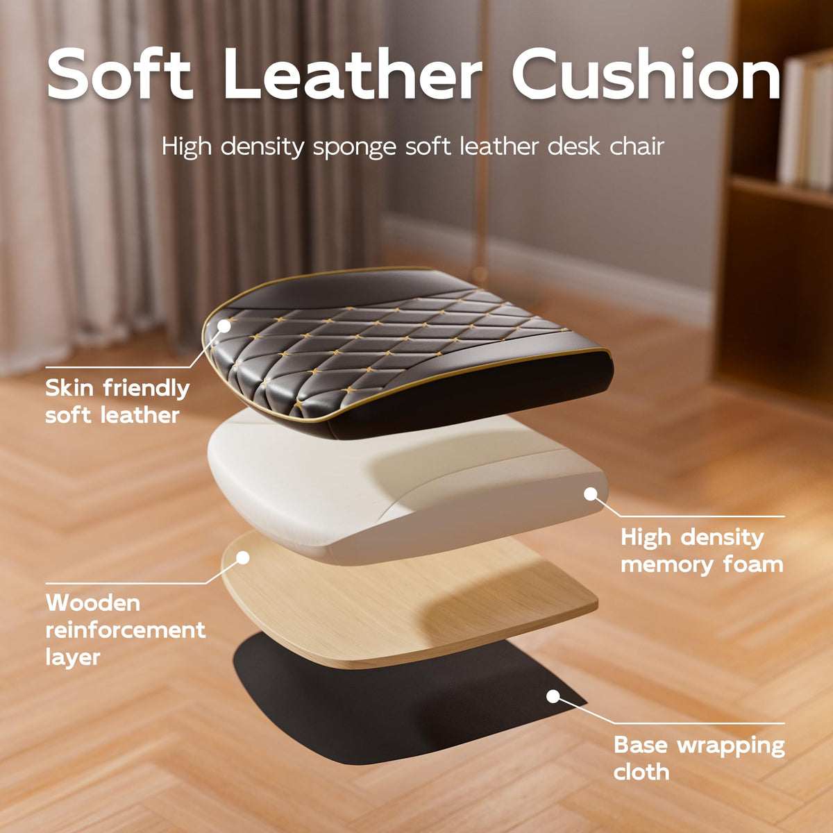 HomeZeer White and Gold Office Chair, Luxury Leather Executive Desk Chair