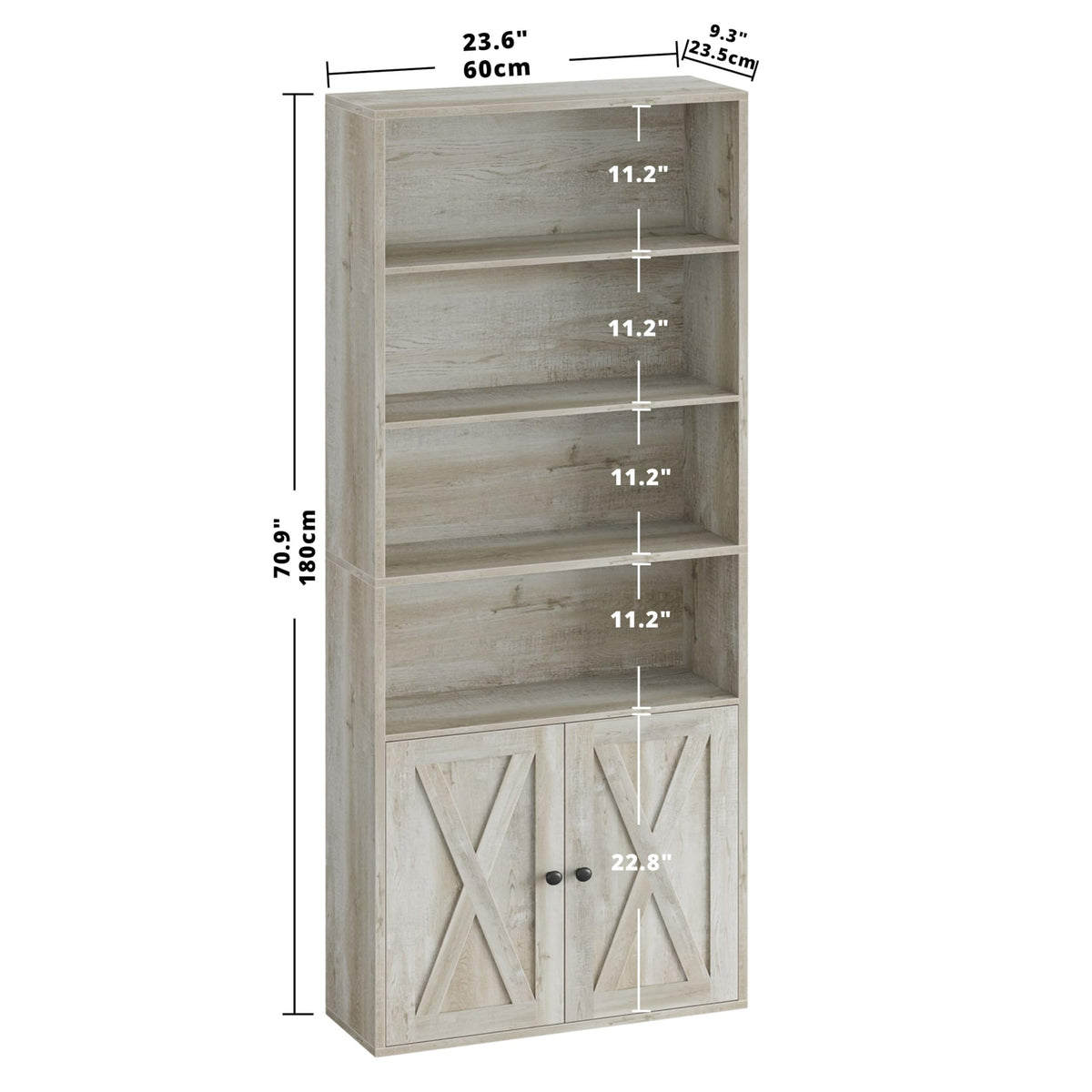IRONCK Industrial Bookshelves and Bookcases with Doors Floor Standing 6 Shelf Display Storage Shelves 70 in Tall Bookcase for Home Office, Living Room