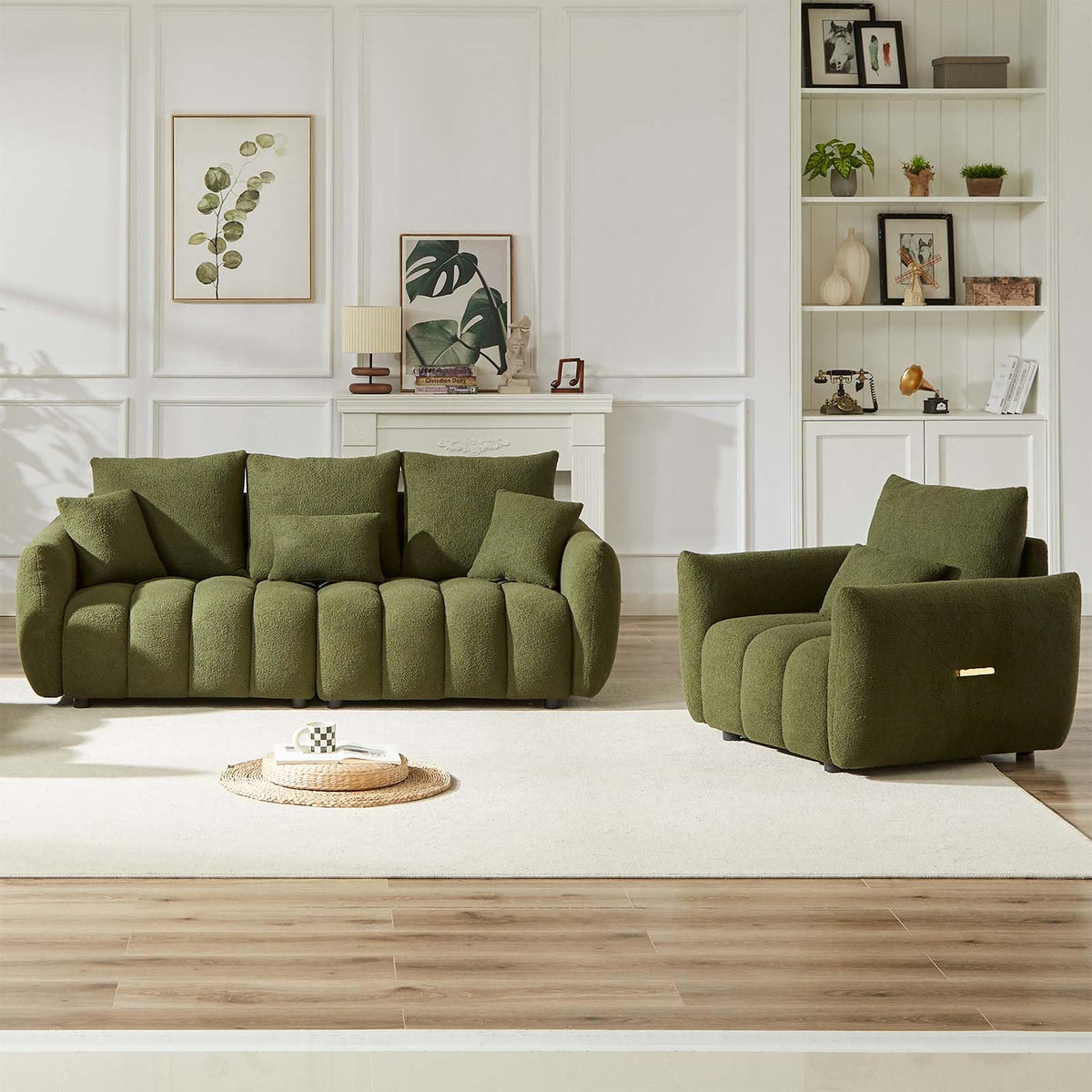 Antetek Teddy Fabric Sofa Set for Living Room, 2 Pieces Modern Deep Seat Oversized 3-Seater Cloud Boucle Couch for Bedroom, Office, Apartment, Furniture Set, 78-inch, Black (2 Pieces)