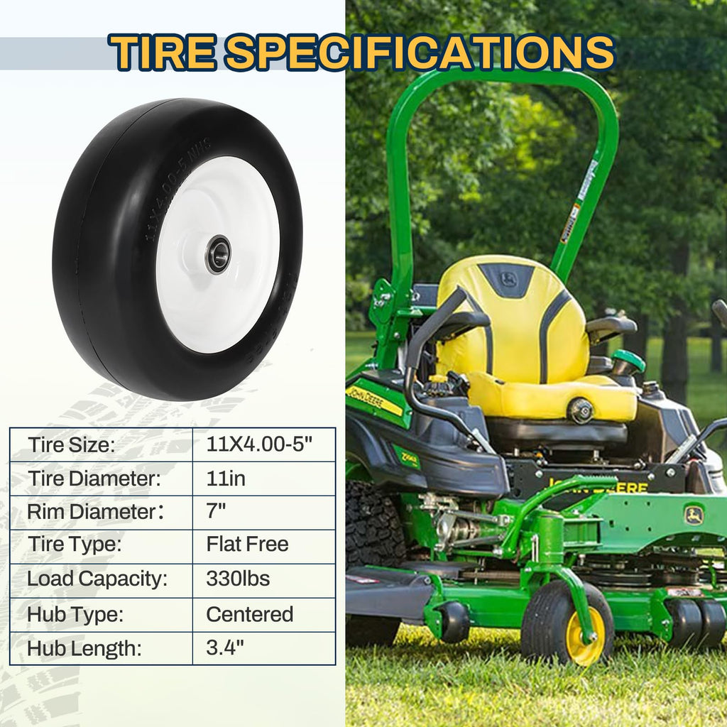 15x6.00-6 Flat Free Lawn Mower Tire and Wheel, 15x6-6 Front Tire Assembly