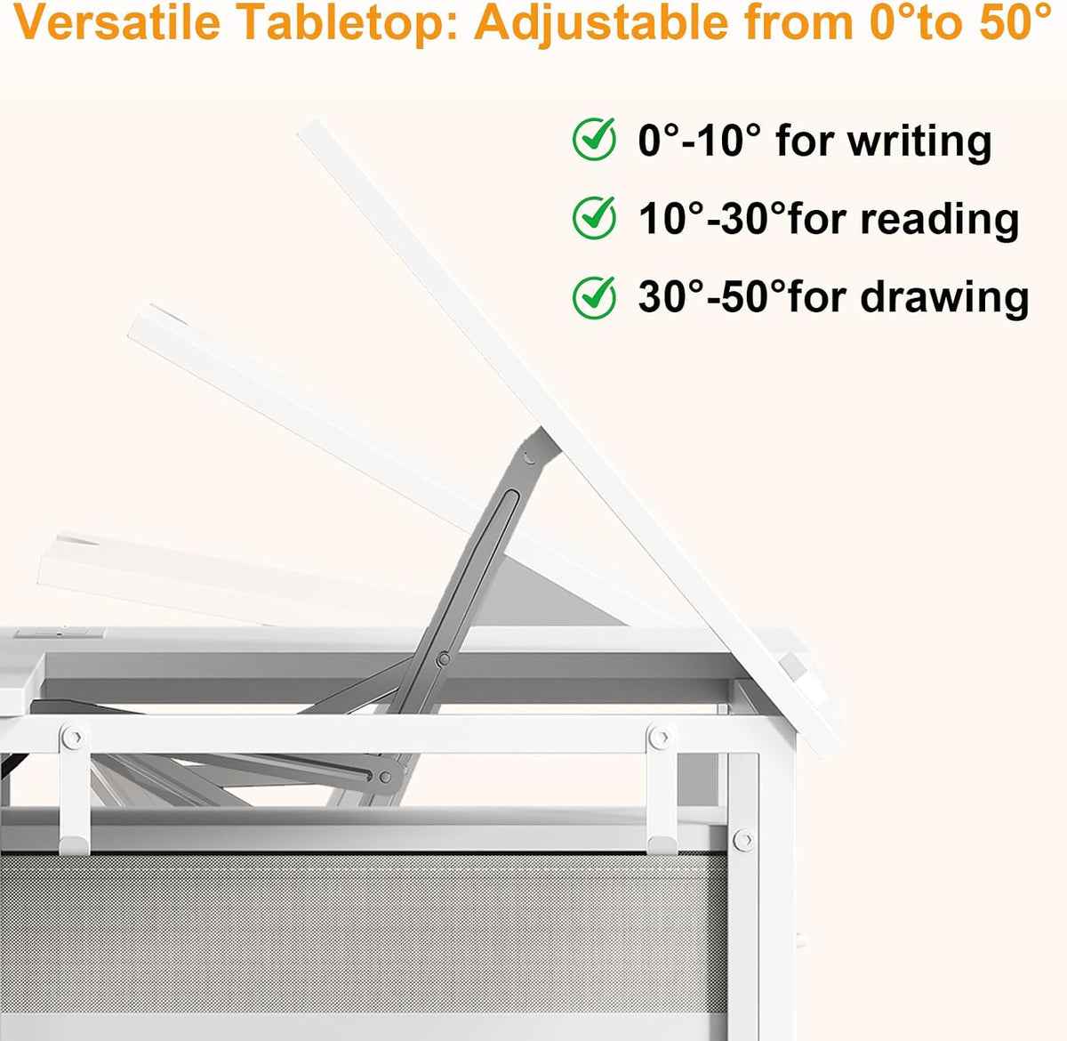 Drafting Table with Storage Drawers & Shelf Adjustable Tilting Art Craft Desk Drawing Painting Sketching Multifunctional Workstation for Home Office