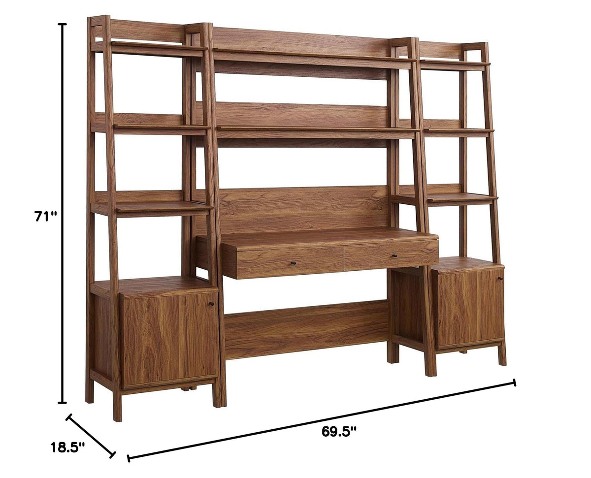 Modway 3-Piece Home Office Desk and Bookshelf Display Case in Oak