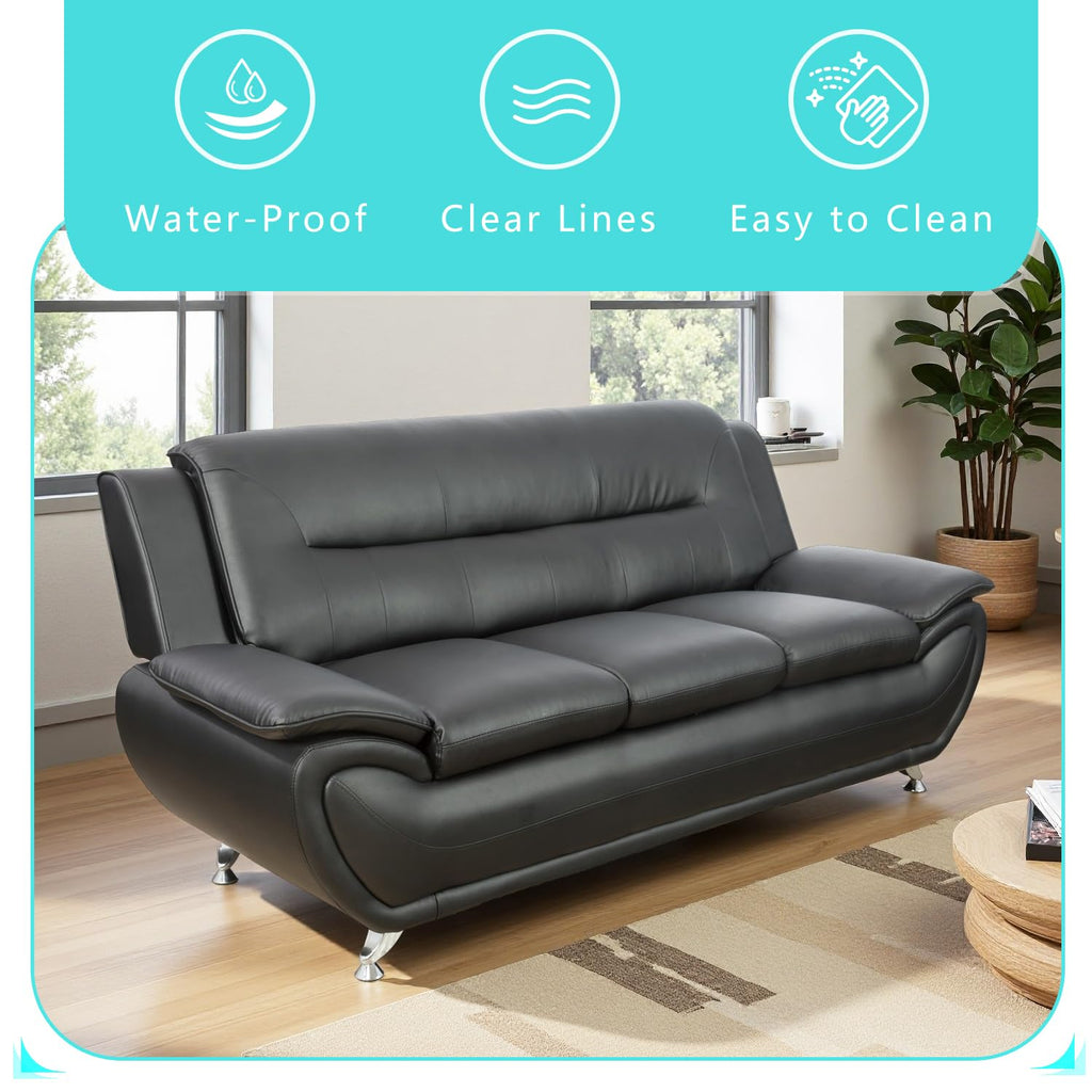 Leather Sectional Sofa Couches, Living Room Sofa and Loveseat Set, Faux Leather Couch and Loveseat Set for Office/Bedroom/Apartment, Cream