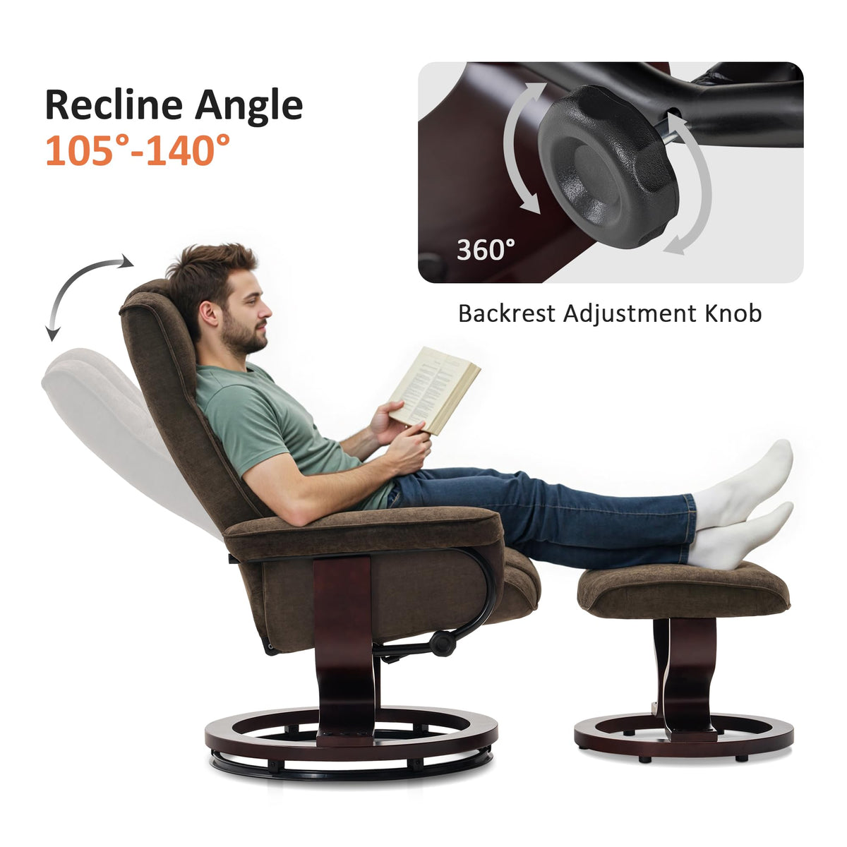 MCombo Manual Swivel Recliner with Ottoman, Faux Leather 9019