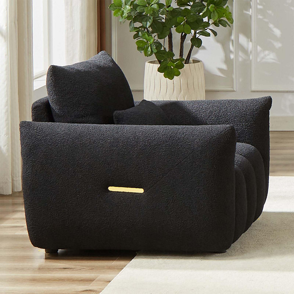 Antetek Teddy Fabric Sofa Set for Living Room, 2 Pieces Modern Deep Seat Oversized 3-Seater Cloud Boucle Couch for Bedroom, Office, Apartment, Furniture Set, 78-inch, Black (2 Pieces)