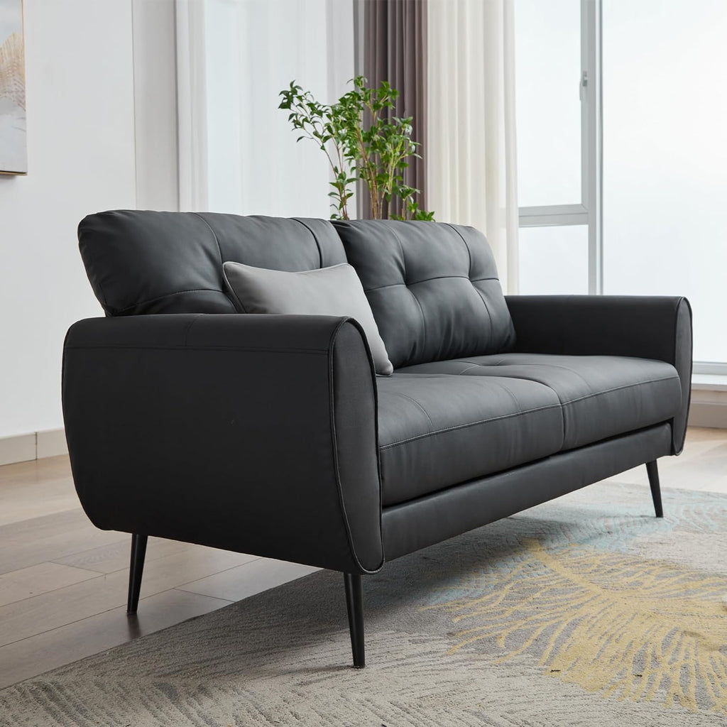 TYBOATLE 2 Piece Furniture Sets, Small Loveseat for Living Room, White Faux Leather Couch Mid Century Modern Tufted Mini Sofa Comfy Office 2 Seat Love Seat for Small Spaces Bedroom