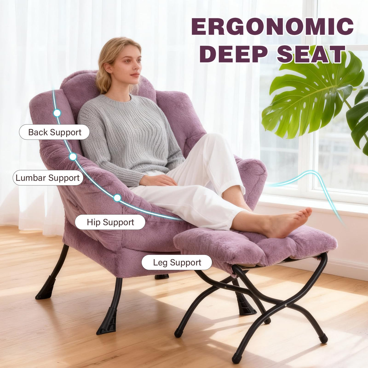 Modern Lazy Chair with Ottoman Lounge Accent Reading Chair for Living Room