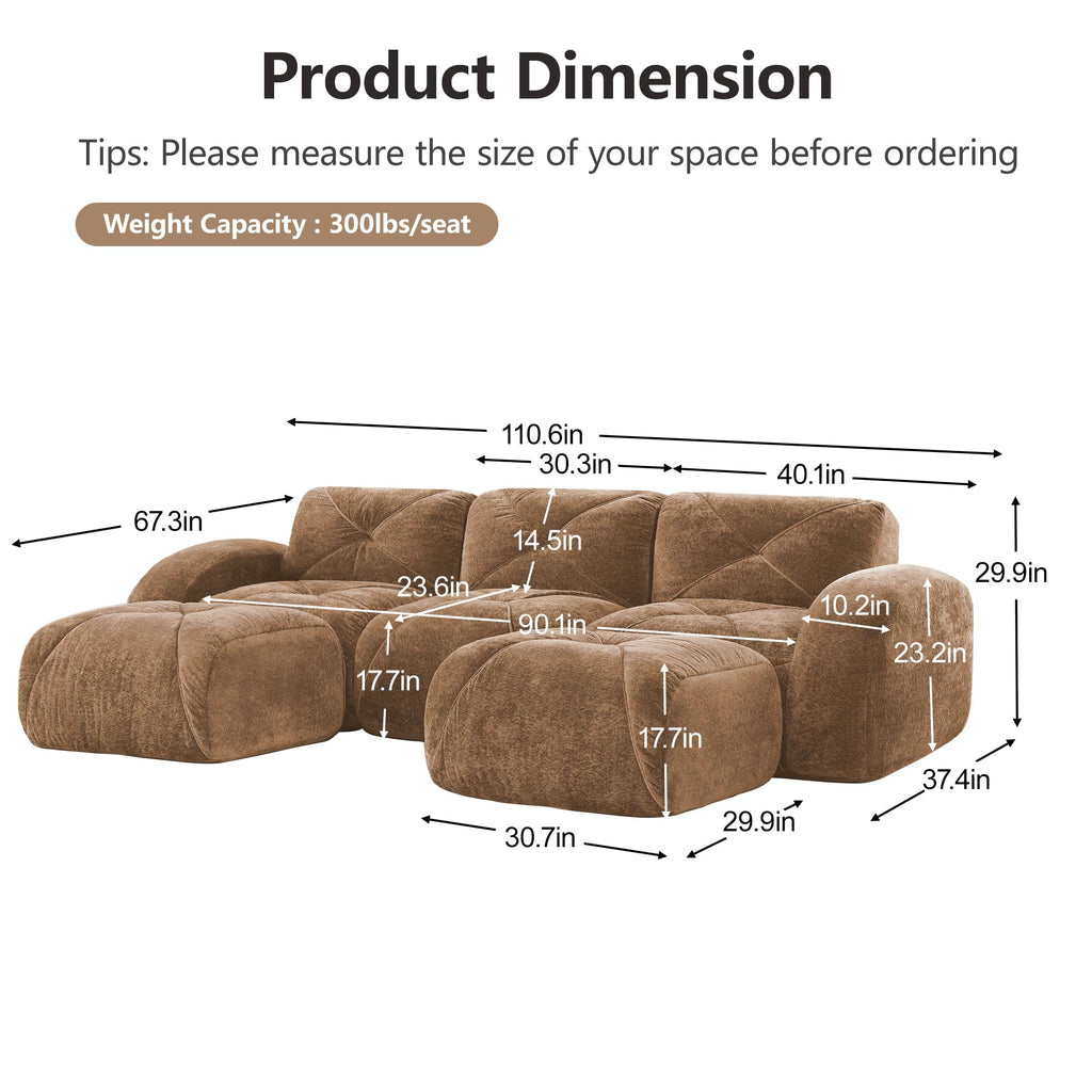 80" Sectional Modular Cloud Couch, Boneless Couch, Loveseat Red
