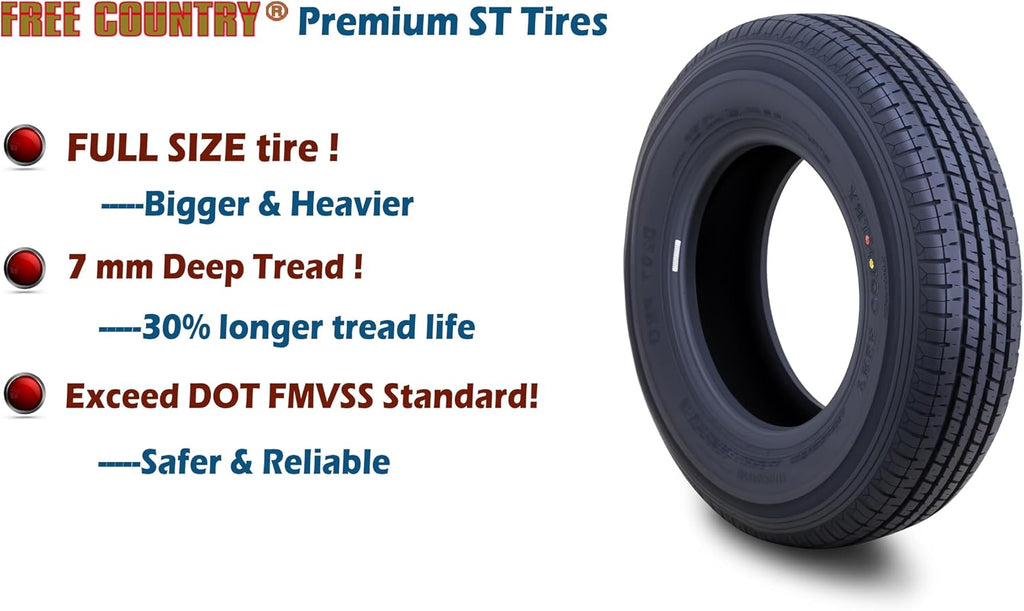 FREE COUNTRY Trailer Tire ST225/75R15 Radial 10PR LR E 117N w/Scuff Guard