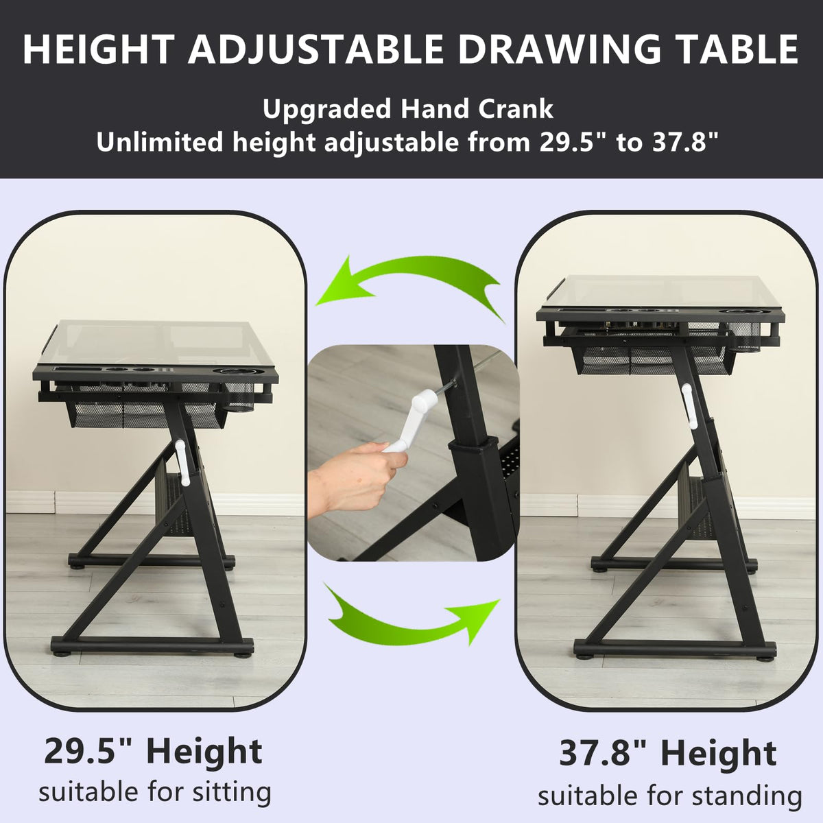 Drafting Table, Height Adjustable Art Tabe with Stool, Black