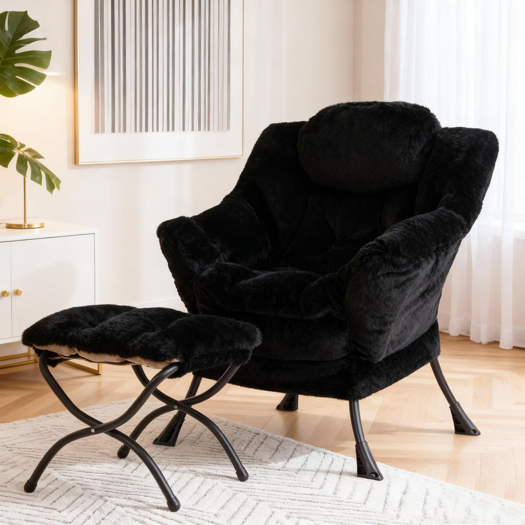 Modern Lazy Chair with Ottoman Lounge Accent Reading Chair for Living Room