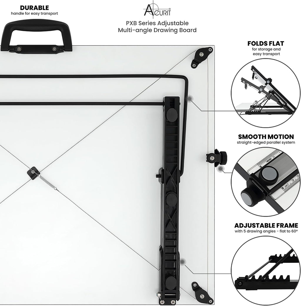 Acurit Multi-Angled 30"x42" PXB Drawing Board with Parallel Motion Bar