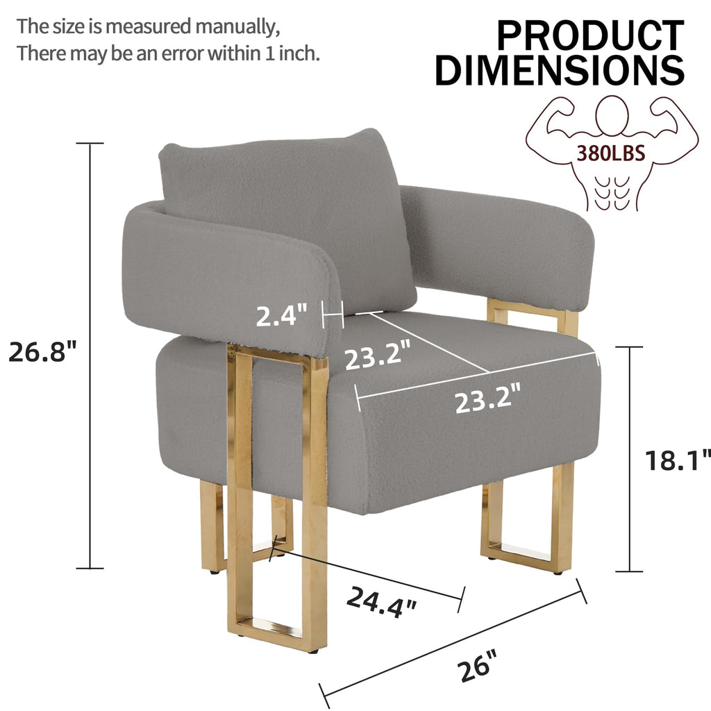 YISHENG Modern Barrel Accent Chairs Set of 2, Living Room Side Chairs with Golden Metal Legs Soft Upholstered Reading Armchairs no Wheels for Vanity/Reception Room//Bedroom/Lounge/Office,Black Teddy