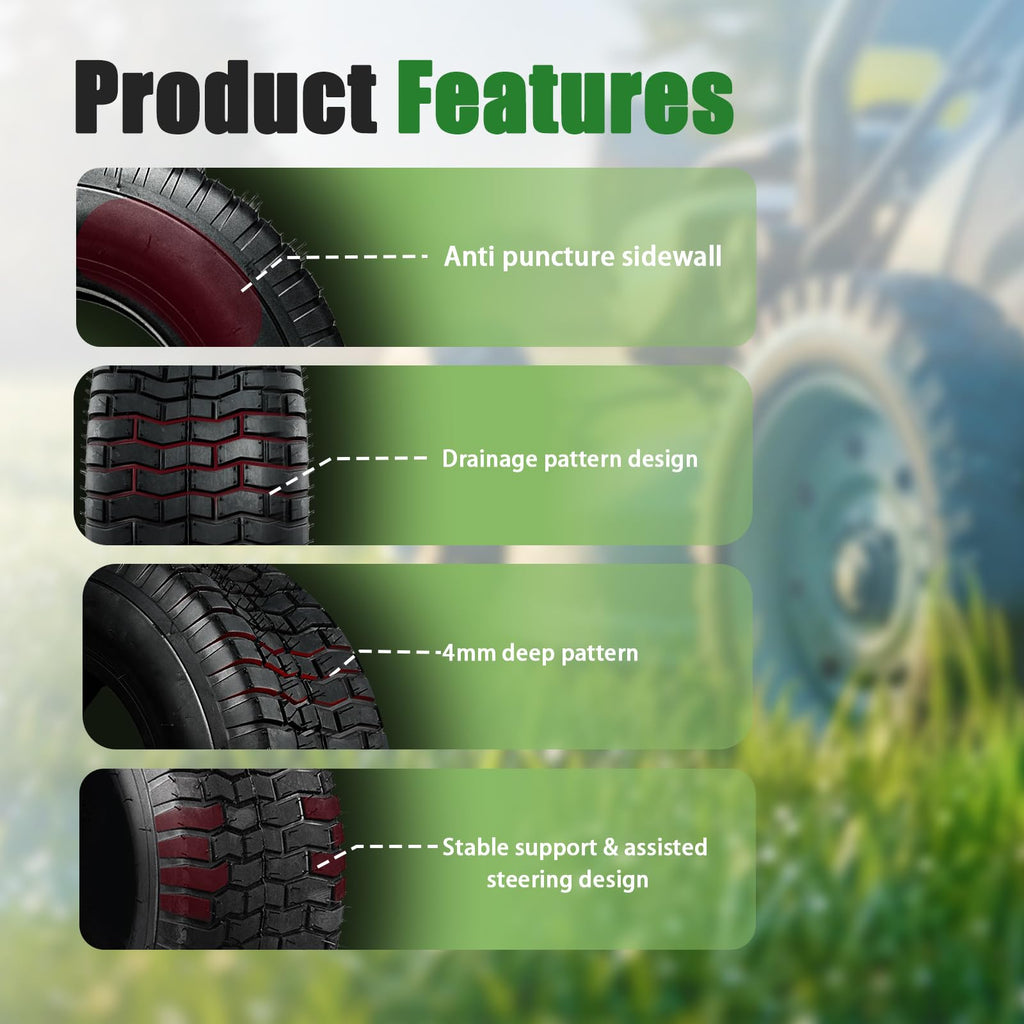 TRIPOWER 24x9.50-12 Lawn Mower Tire, 1 Pack Single Replacement Tire, 4PR Tubeless Turf Tire for Riding Mowers and Garden Tractors, Tire Only, Rim Not Included