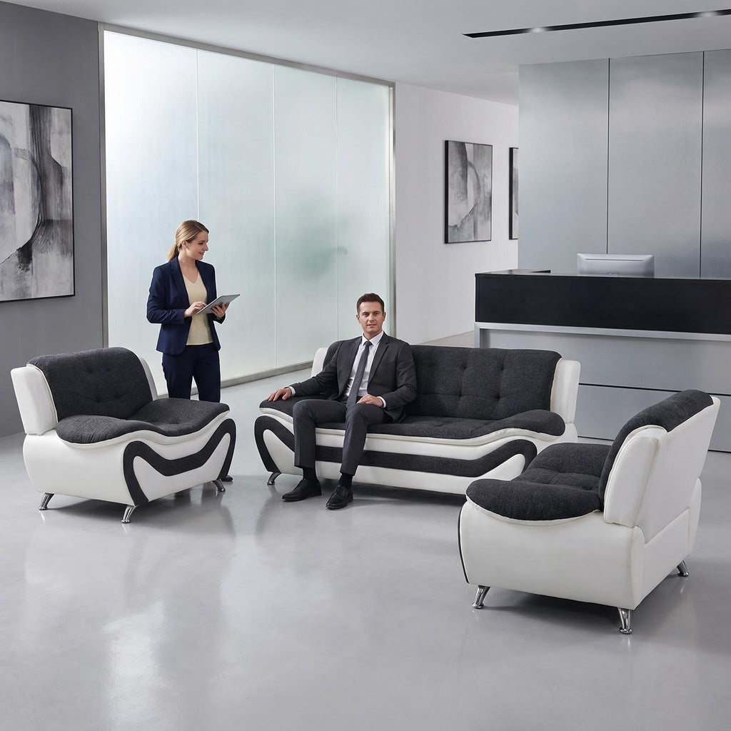 Modern Faux Leather Sofa Set â 3-Piece Living Room Couch with Chrome Legs & Padded Armrests â Includes 1-Seater, 2-Seater & 3-Seater â Contemporary Lounge Furniture for Home & Office (Brown)