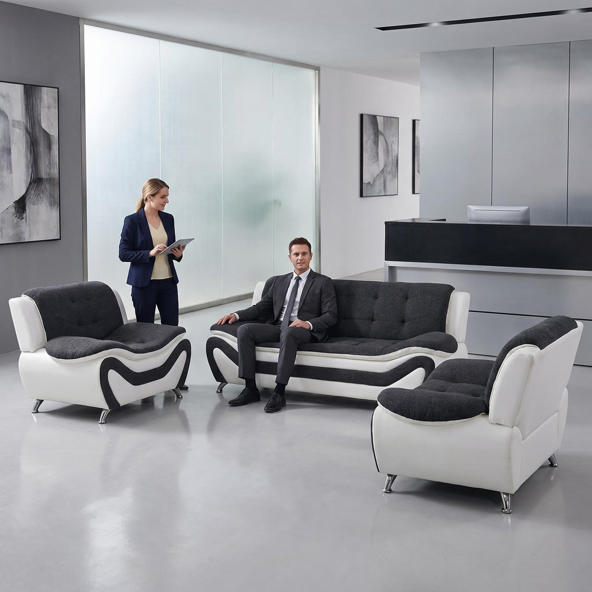Modern Faux Leather Sofa Set â 3-Piece Living Room Couch with Chrome Legs & Padded Armrests â Includes 1-Seater, 2-Seater & 3-Seater â Contemporary Lounge Furniture for Home & Office (Brown)