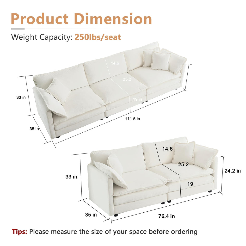 mikibama Luxury 2 Piece Loveseat Couch & Sofa Armchair Set, Modern Upholstered Chenille Cloud Couches Set Furniture with 5 Pillow for Living Room Bedroom Office Apartment, Evergreen