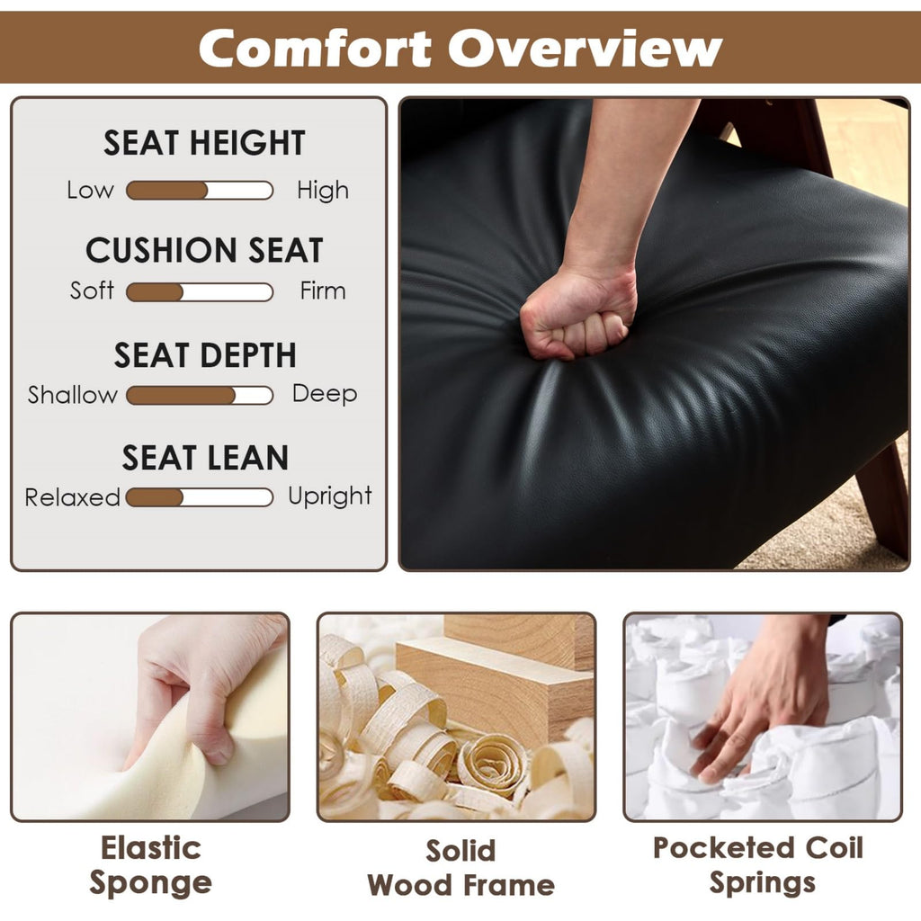 STHOUYN Faux Leather Accent Chairs Set of 2, Wooden Arm Chairs (Black)