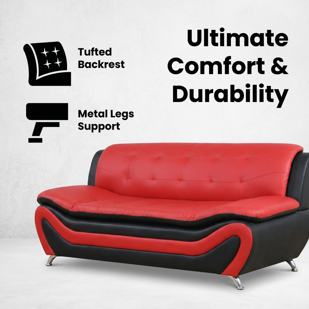 Modern Faux Leather Sofa Set â 3-Piece Living Room Couch with Chrome Legs & Padded Armrests â Includes 1-Seater, 2-Seater & 3-Seater â Contemporary Lounge Furniture for Home & Office (Brown)