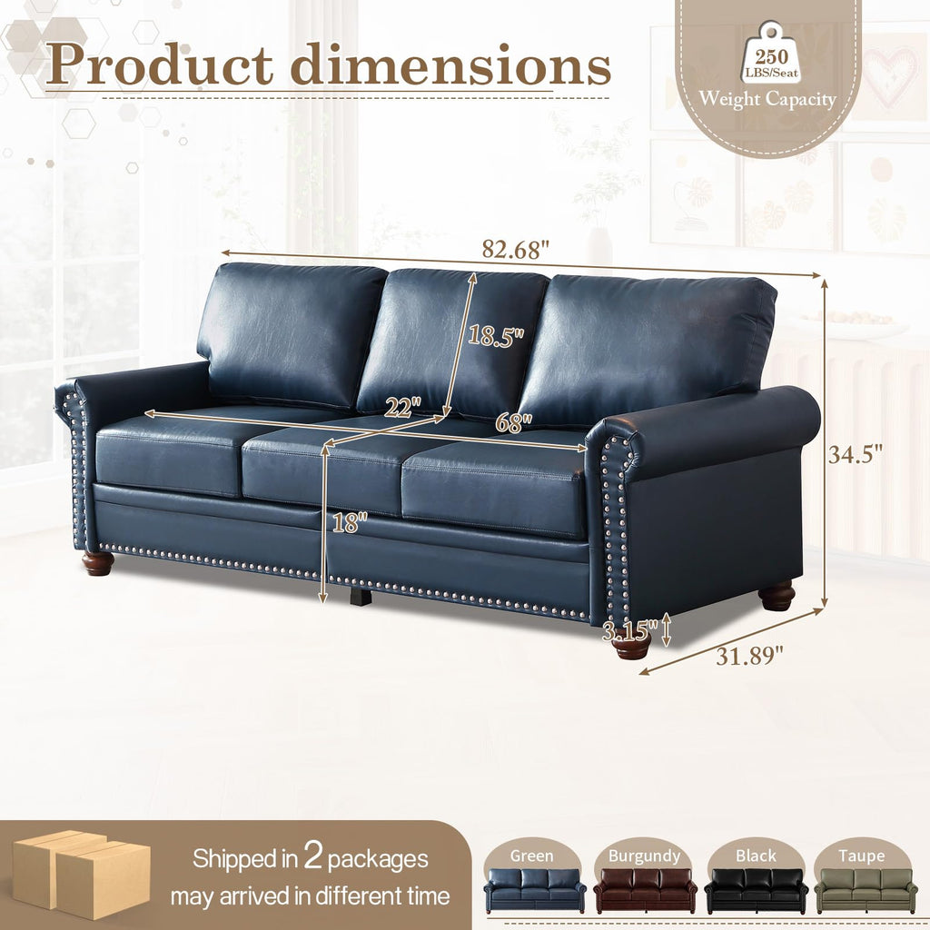 2 Piece Couch Sets for Living Room,Mid Century Modern Couch with Storage Nailhead Trim & Rolled Armrests,Deep Seat Comfy Couch,Furniture Set for Living Room,Bedroom,Office(Navy Blue,Loveseat+3 Seater)