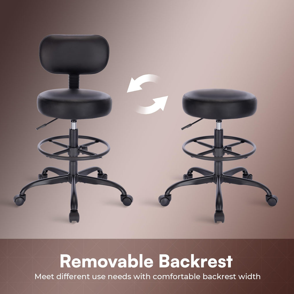 SUPERJARE Drafting Chair with Backrest, Adjustable Foot Rest Rolling Stool