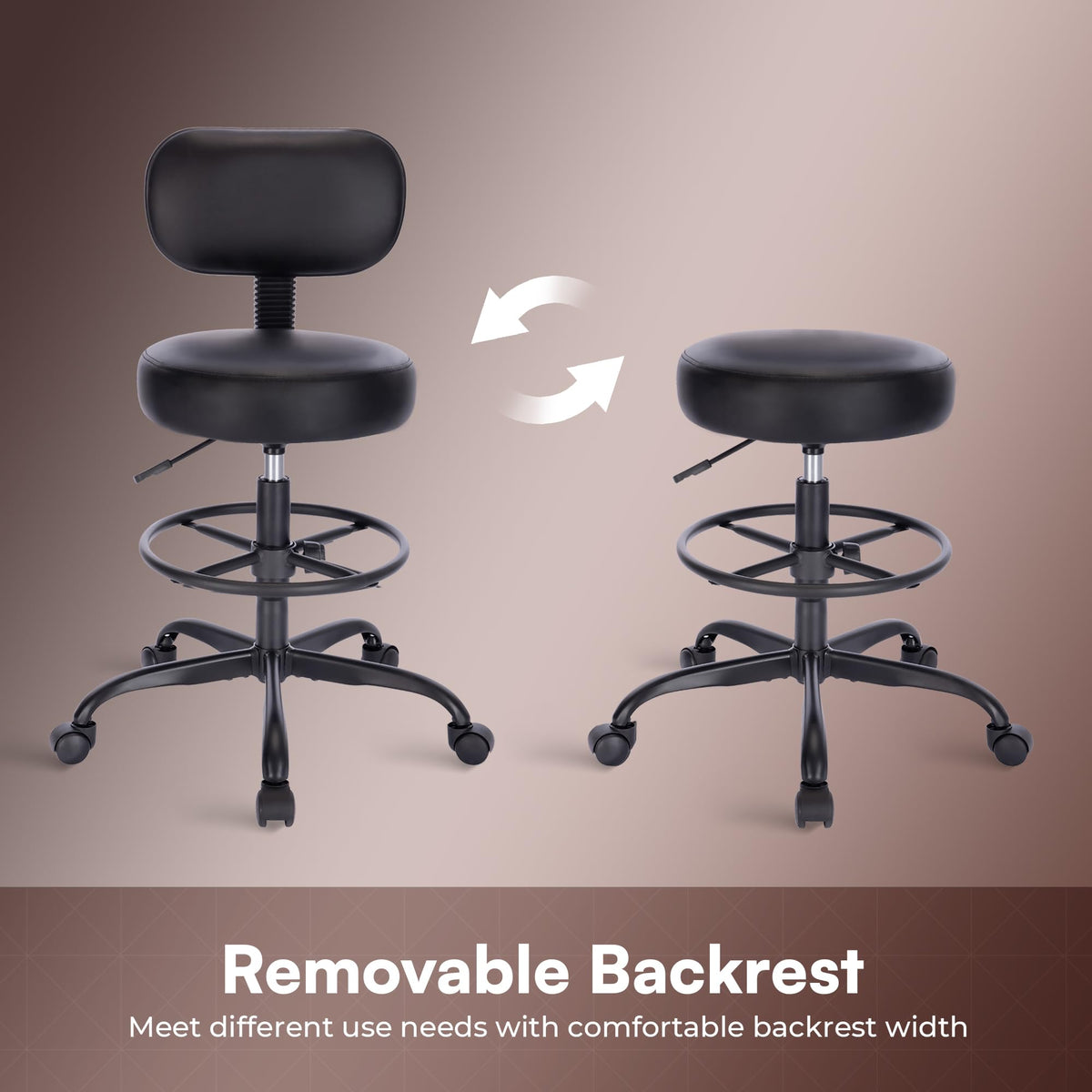 SUPERJARE Drafting Chair with Backrest, Adjustable Foot Rest Rolling Stool