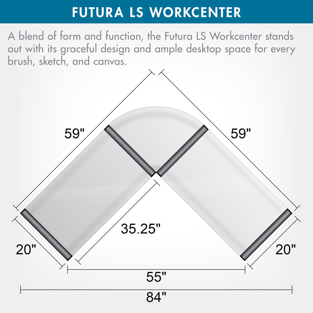SD STUDIO DESIGNS Futura LS WorkCenter with Tilt Top Adjustable Drafting Table Craft Table Drawing Desk Hobby Table Writing Desk Studio Desk, Silver / Blue Glass