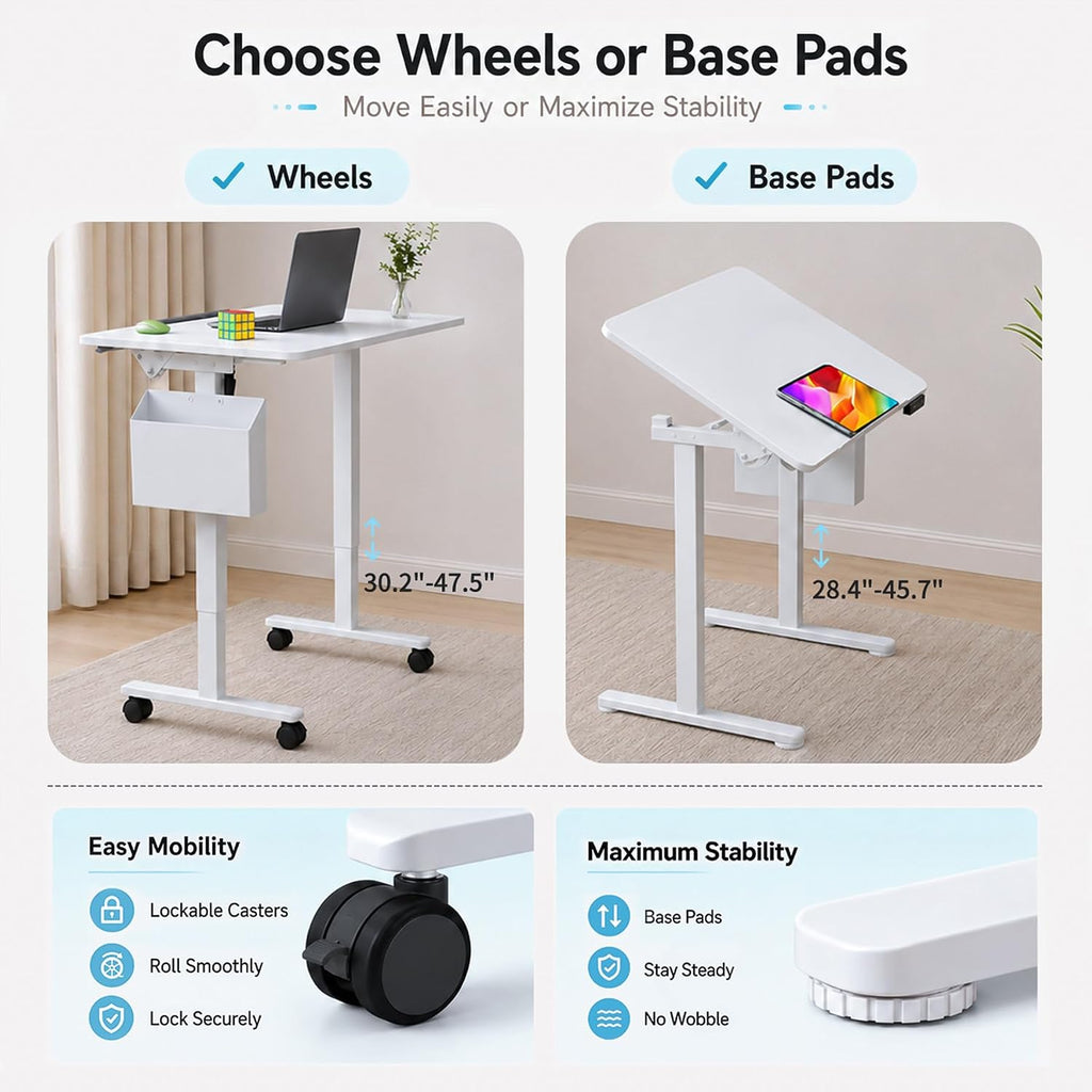3-in-1 Standing Drafting Desk with 90Â° Tilt Whiteboard, 35Ã24"