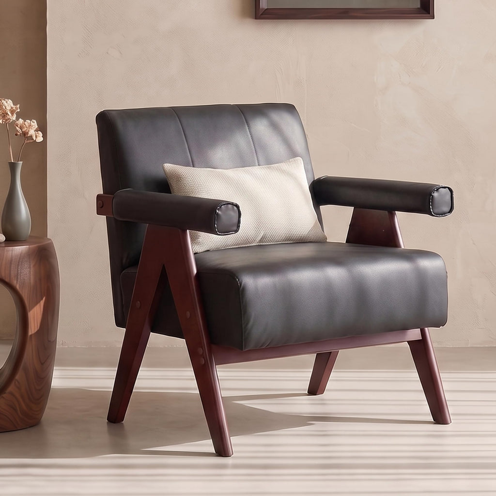 JIASTING Mid Century Modern Accent Chair Set of 2, Black Leather Armchair