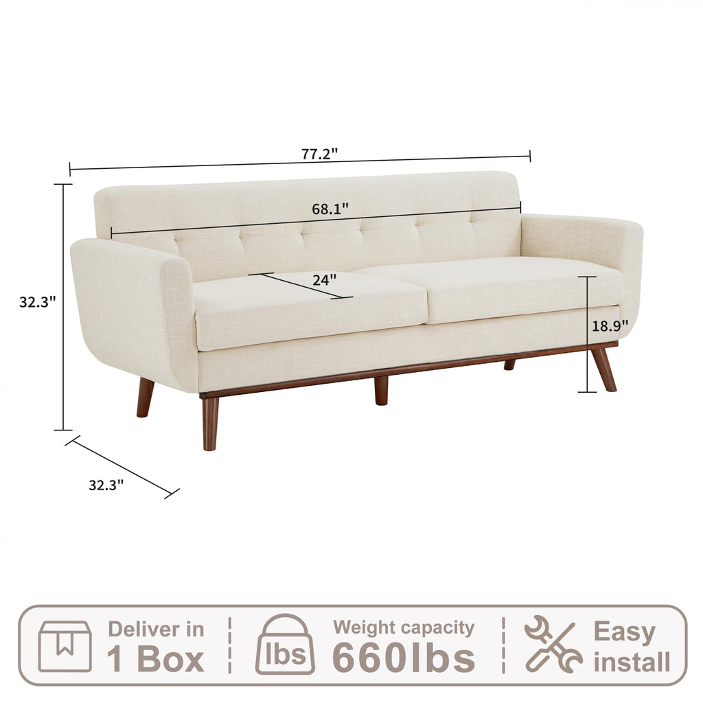 Kingfun 2 Piece Loveseat and Sofa Sets, Mid Century Modern Love Seat Couches for Living Room, Button Tufted Upholstered Furniture, Small Couch for Bedroom, Office, Beige