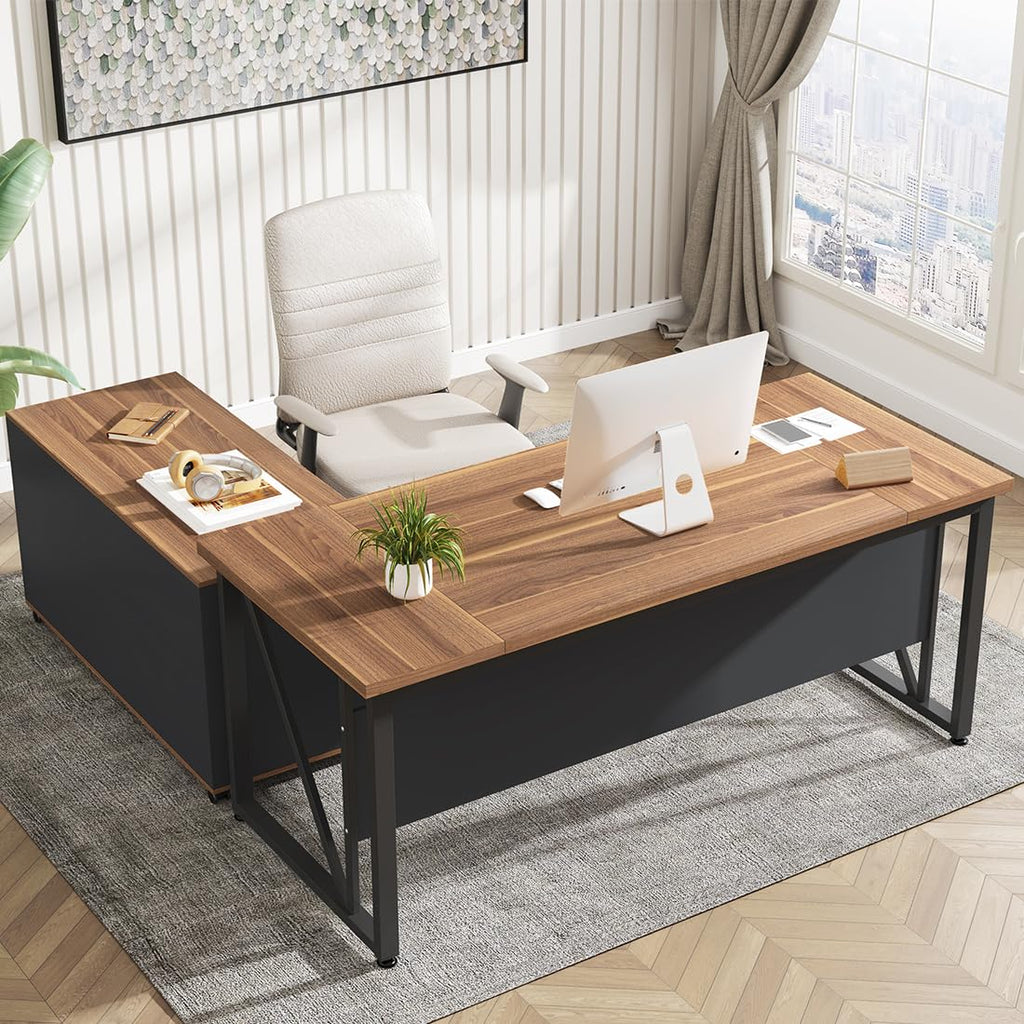 Tribesigns 55 inches Executive Desk and 43" lateral File Cabinet, L-Shaped Computer Desk Home Office Furniture with Drawers and Storage Shelves, Office Table with Cabinet