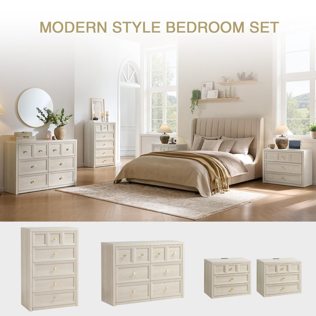 3 Drawers Nightstand Set of 2 W/Charging Station, 30.7" W King Size Bedside Table with 3 Drawers, Accent End Table W/Large Storage, Modern Wood Side Table for Bedroom,Office (2 Pieces, Gray Black)