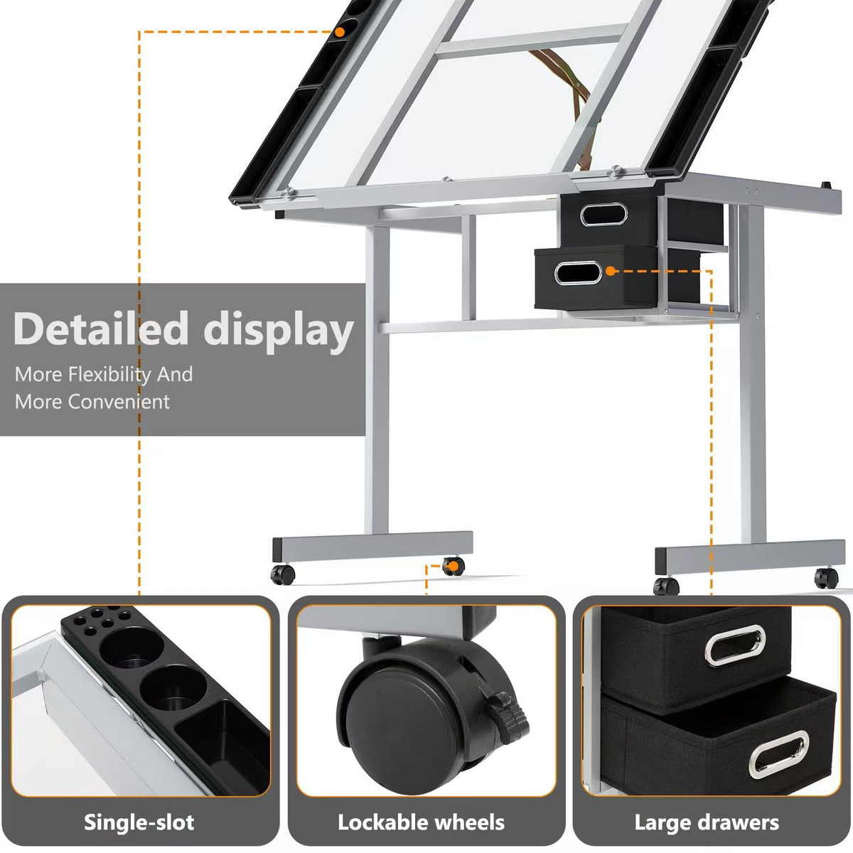 OS MOTOR Adjustable Height Drafting Table with Wood Top, Art Craft Desk with Slide-Out Drawers, Storage, for Drawing, Writing, Painting, and Creative Tasks, Ideal for Home Office, Natural