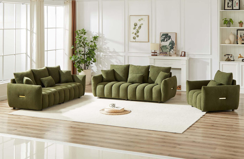 Antetek Teddy Fabric Sofa Set for Living Room, 2 Pieces Modern Deep Seat Oversized 3-Seater Cloud Boucle Couch for Bedroom, Office, Apartment, Furniture Set, 78-inch, Black (2 Pieces)