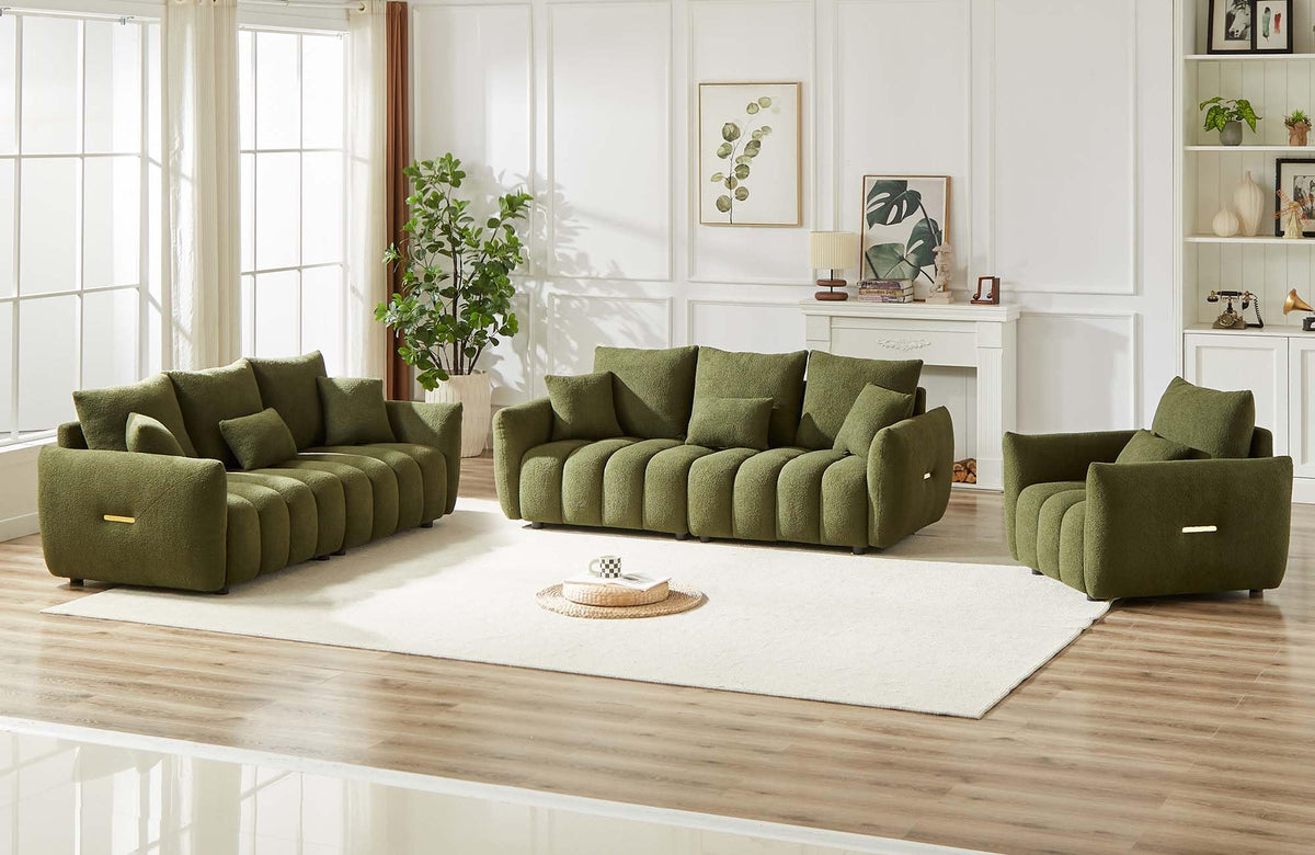 Antetek Teddy Fabric Sofa Set for Living Room, 2 Pieces Modern Deep Seat Oversized 3-Seater Cloud Boucle Couch for Bedroom, Office, Apartment, Furniture Set, 78-inch, Black (2 Pieces)