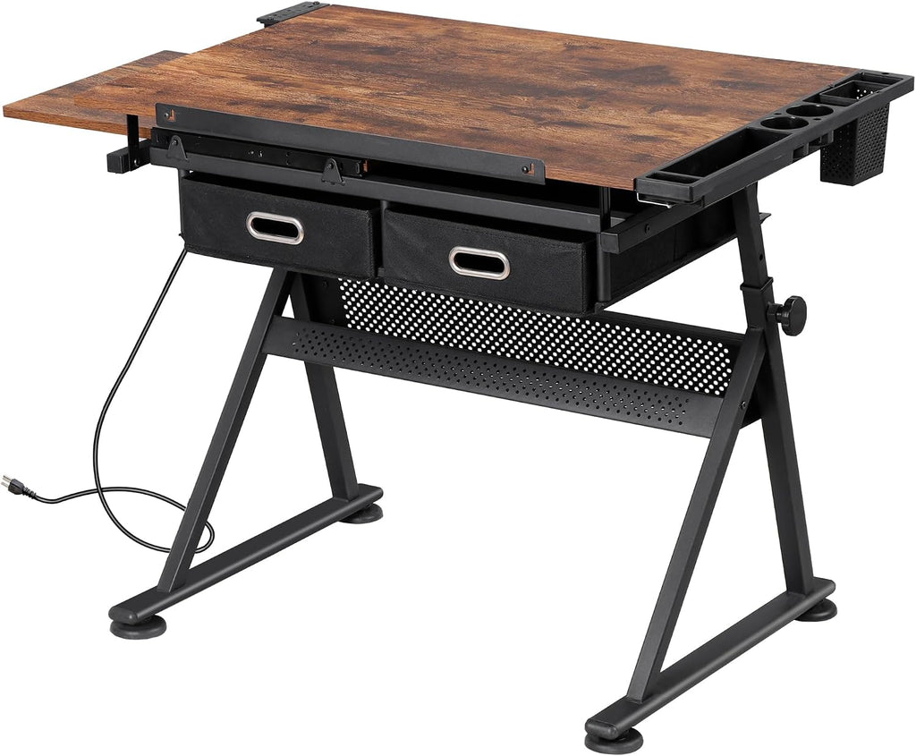 ZENY Adjustable Drafting Table with Stool Tilting Drawing Desk Artist Table