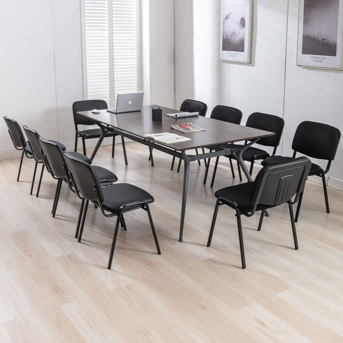 Stackable Office Guest Chairs, Reception Waiting Room Chairs with Padded Seat & Back, Armless No Wheels Conference Chairs for Training, Meeting, Lobby, Set of 5, Black Mesh Fabric