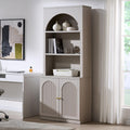 77.6" Tall Arched Bookshelf, Wood Bookcase w/Fluted Arched Door, Light Grey