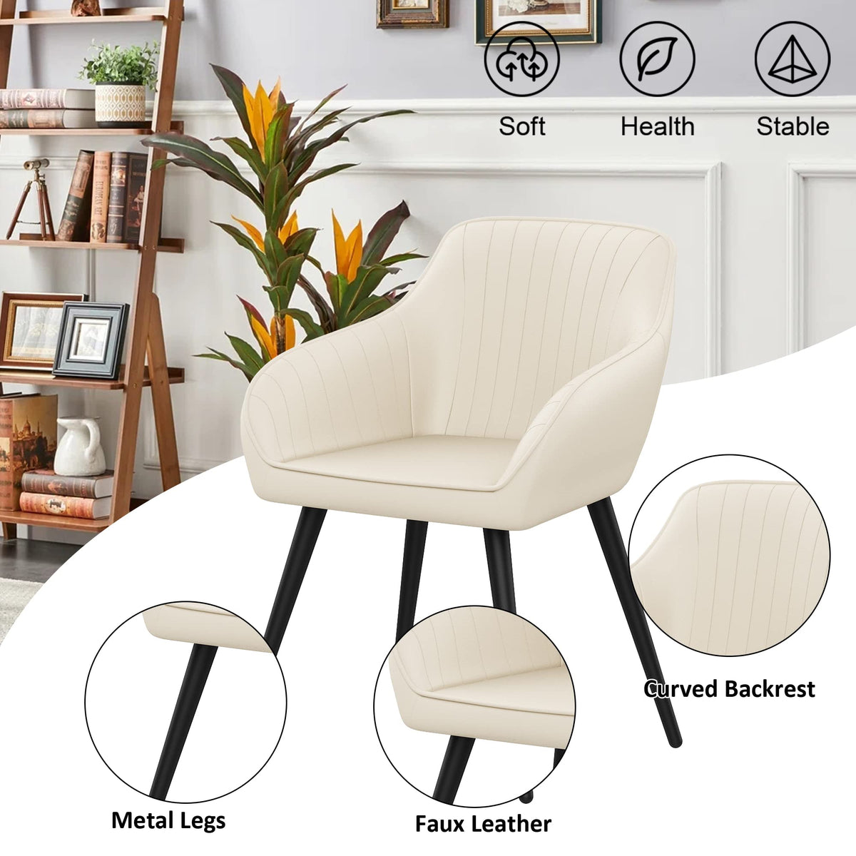 annjoe Faux Leather Accent Arm Chairs for Living Room Leisures/ Upholstered Chair with Metal Legs Set of 2 for Home Kitchen Office Bistro Cafe, Brown