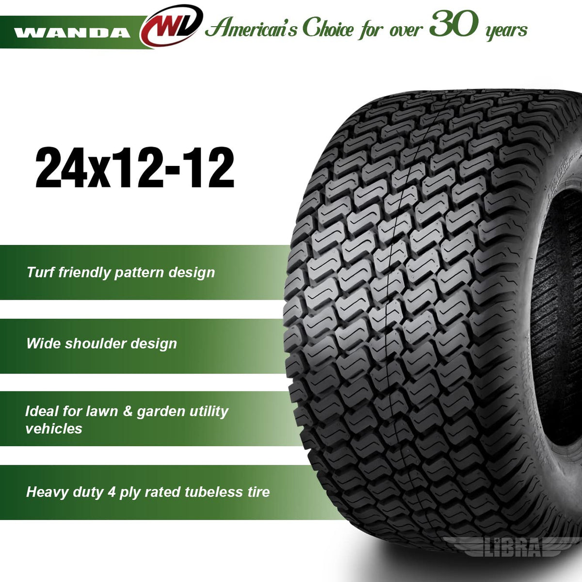WANDA Set 2 23x10.5-12 Lawn Mower Cart Turf Tires P332 /4 ply - 13049