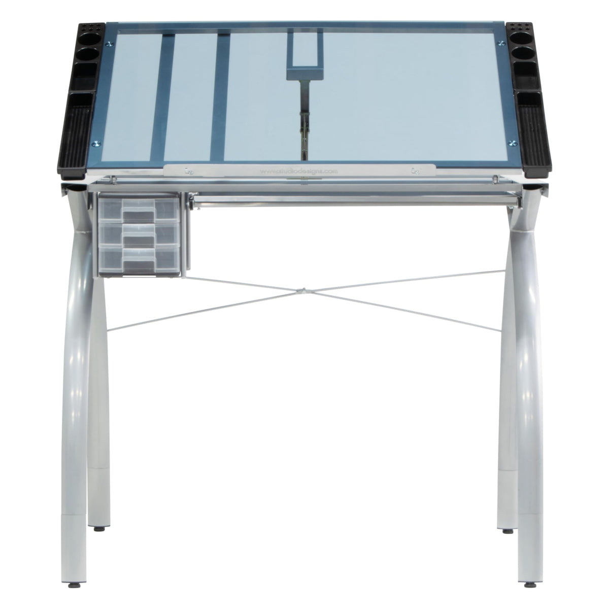 SD Studio Designs 10096 Futura Station with Folding Shelf Top Adjustable Drafting Craft Drawing Hobby Table Writing Studio Desk with Drawer, 35.5'' W x 23.75'' D, White/Clear Glass