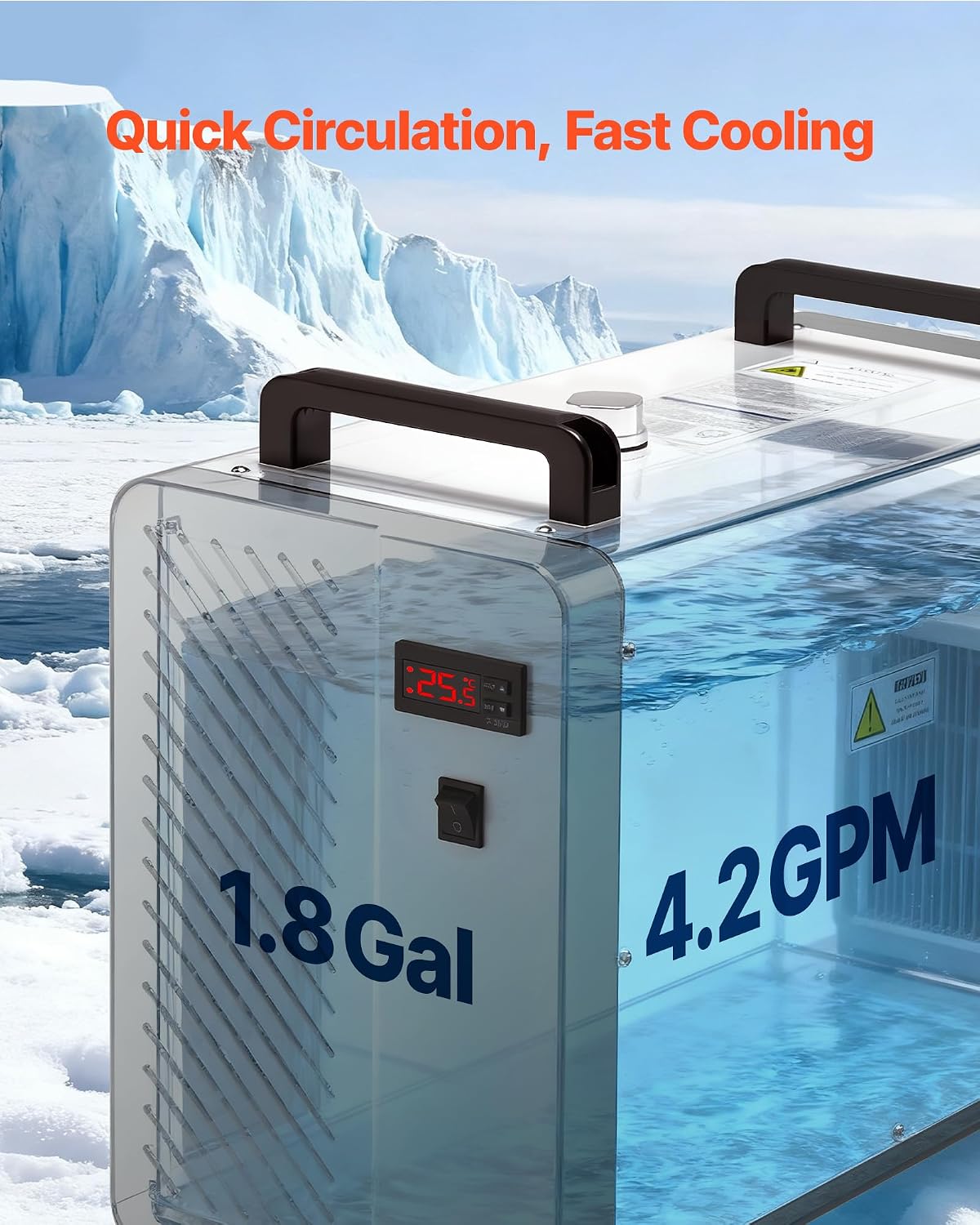 VEVOR Industrial Water Chiller, 5460 BTU/h, Industrial Water Cooler Cooling System with Compressor, 4.2â¯GPM Max Flow, 1.8â¯ Gal Tank Capacity, Laser Chiller, for CO2 Laser Engraving & Cutting Machine