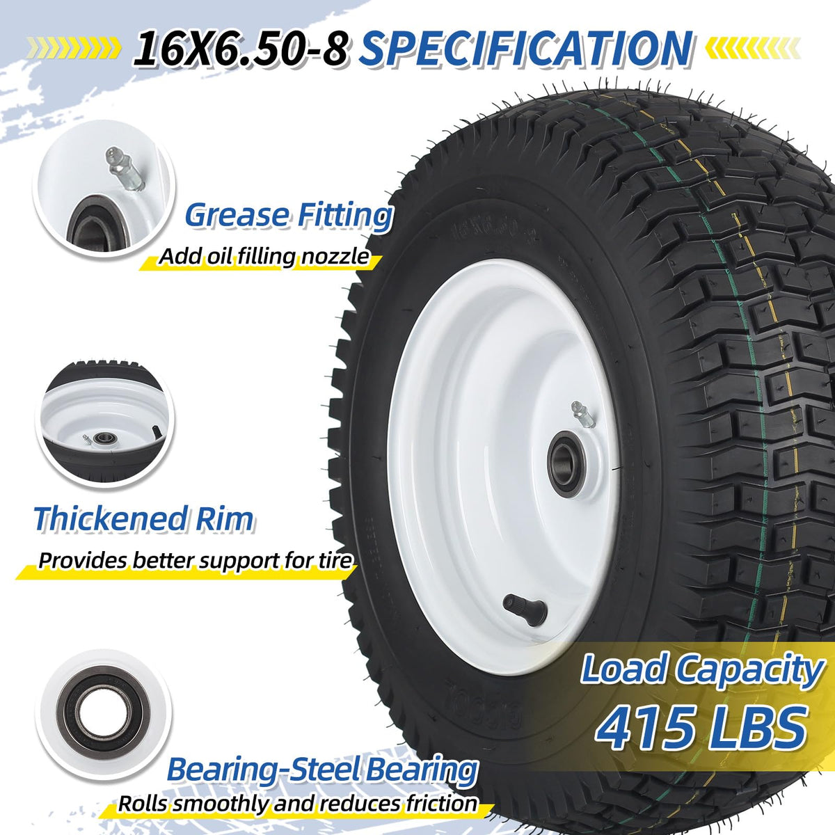 GICOOL 20x8.00-8 Lawn Mower Tire and Wheel, 4 Ply Tubeless Tire, 20x8-8nhs Riding Lawn Mower and Tractor Rear Tire and Wheel Assemblies, 3.5" Offset Hub, 3/4" Borehole, and 3/16" Keyway